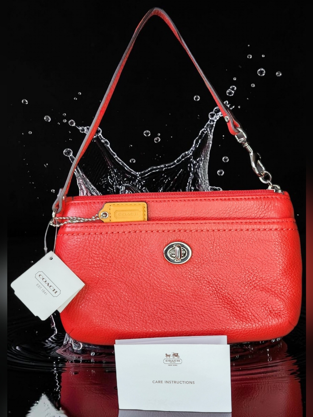 Coach Park Leather Medium Turnlock Wristlet, Style#F49472 Turnlock In Vermillion - Picture 13 of 14